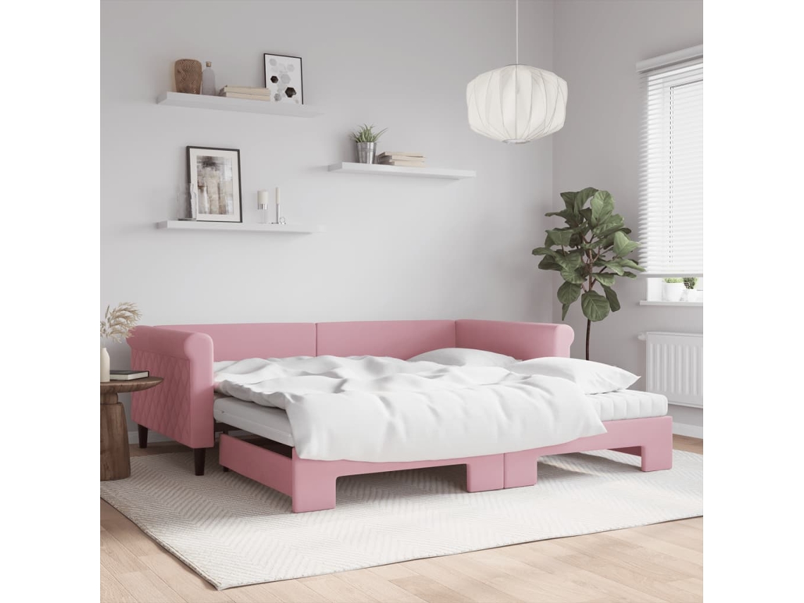 Vidaxl Sofá-cama Com Gavetão E Colchões 100x200 Cm Veludo Rosa
