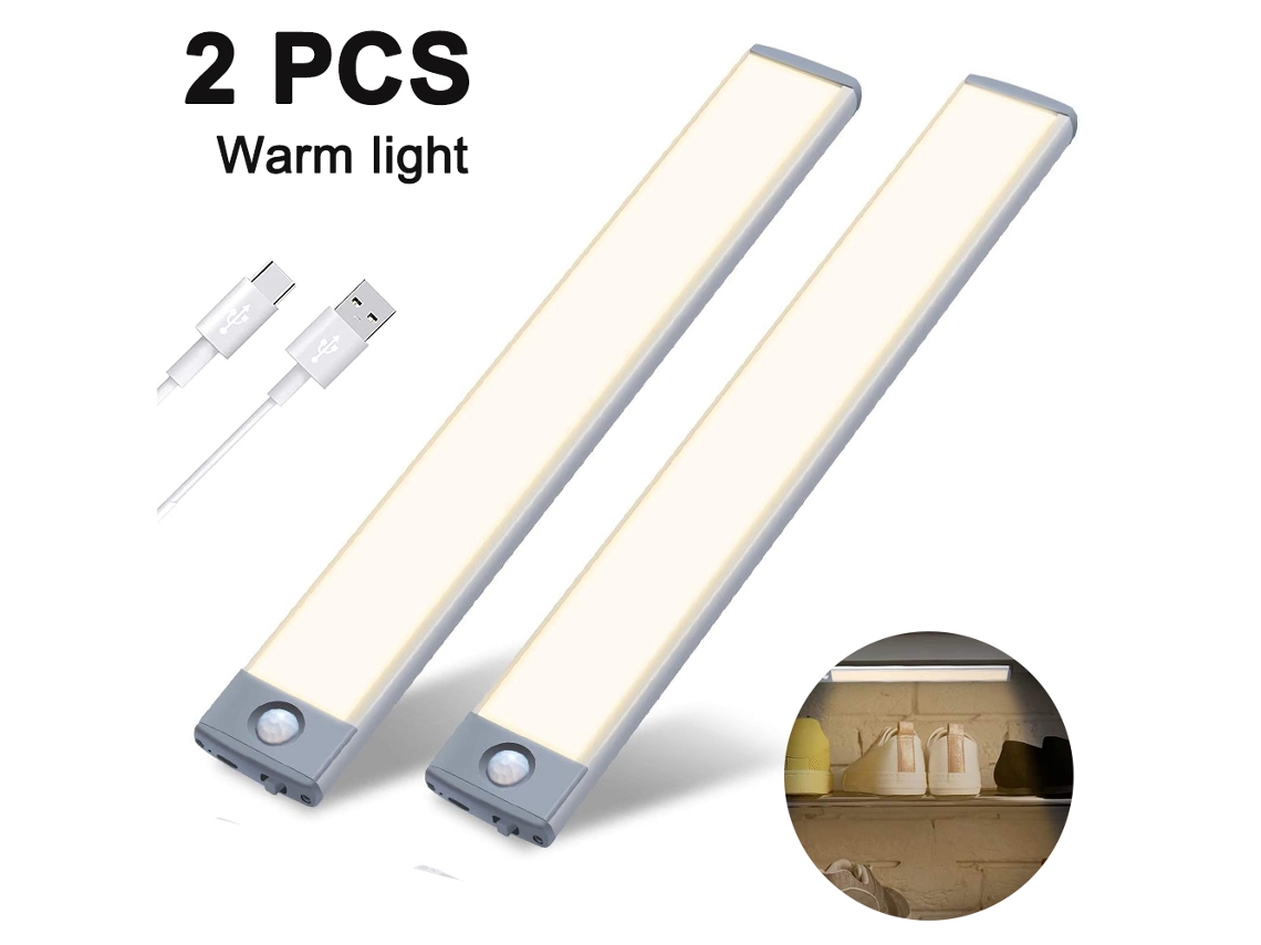 Lx, 2 Peças Luminária de Guarda, Roupa Ultrafina com Sensor de Presença, Prata 20cm Luz Amarela Quente BRILVIBERA