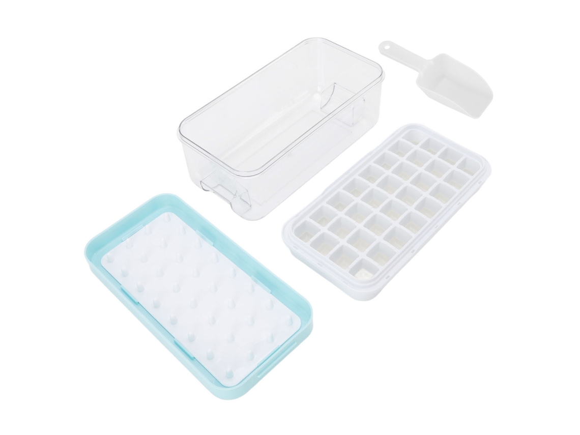 Bandeja de Cubos de Gelo com Tampa e Caixa de Armazenamento Silicone Azul S/MARCA