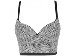 2026-corset Crop Top Para Mulher Com Calcinha E Pedras, Top Sexy Com Alças Ajustáveis E Removíveis 38c Negro