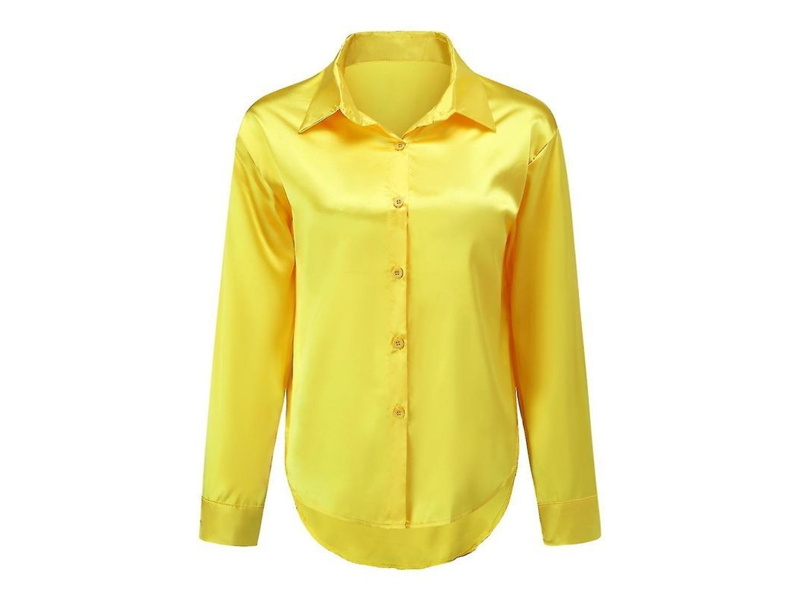 Fasst camisa Leve de Seta Brilhante para Mulher Yynuda com Gola Lapela e Botões