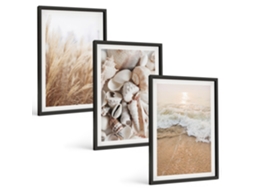 Conjunto De Pinturas Motivos De Praia, Conchas, Ondas Espelharte (3 Peças 40x60 Cm)