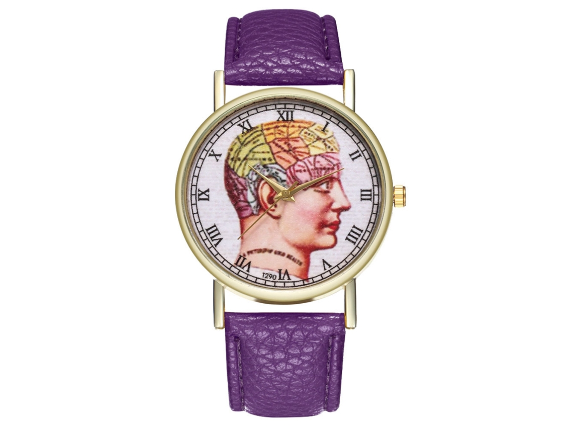 Reloj De Cuero Pu Unisex Dial Redondo Reloj De Cuarzo Púrpura Zhoulianfa
