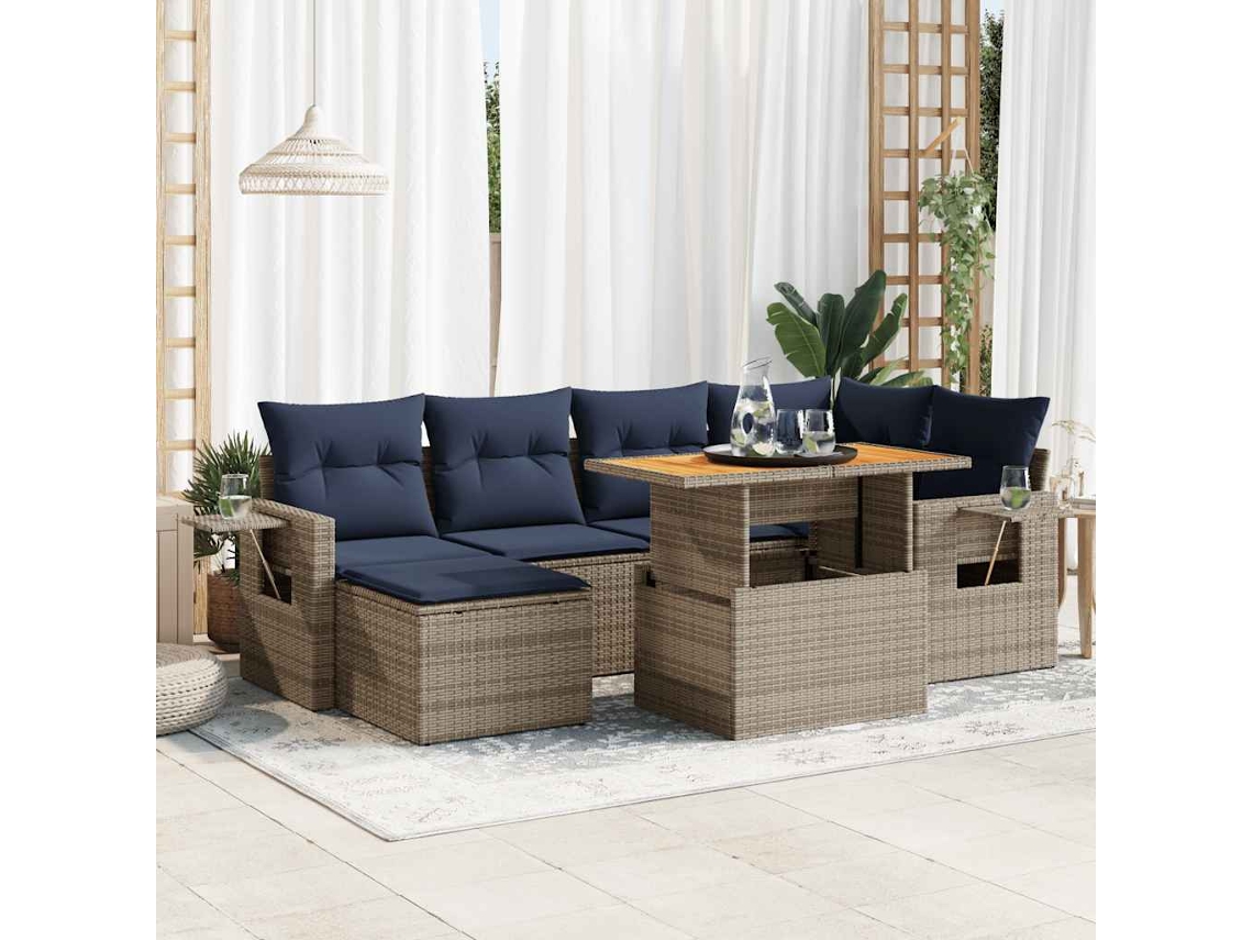 Vidaxl 7 Pcs Conjunto Sofás P/ Jardim C/ Almofadões Vime Pe Cinzento