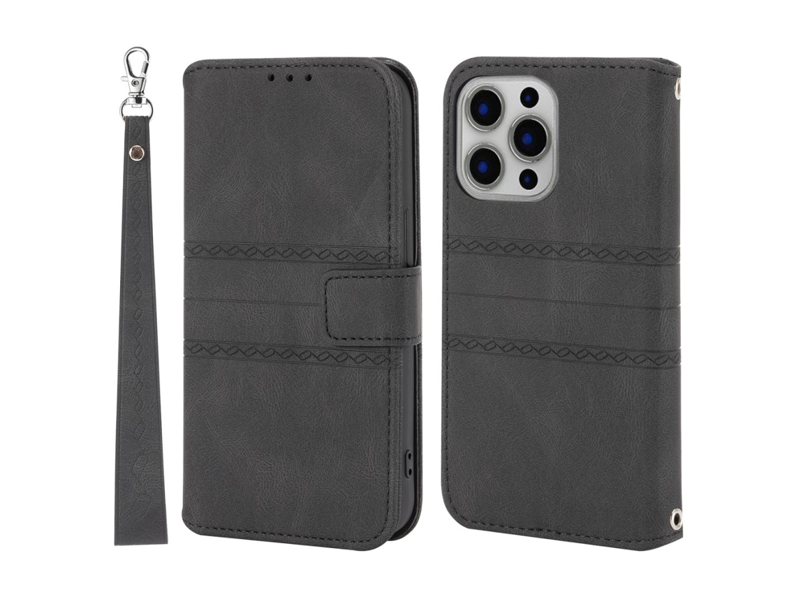 Capa Pega Para Iphone 15 Pro Pele Sintética Preto
