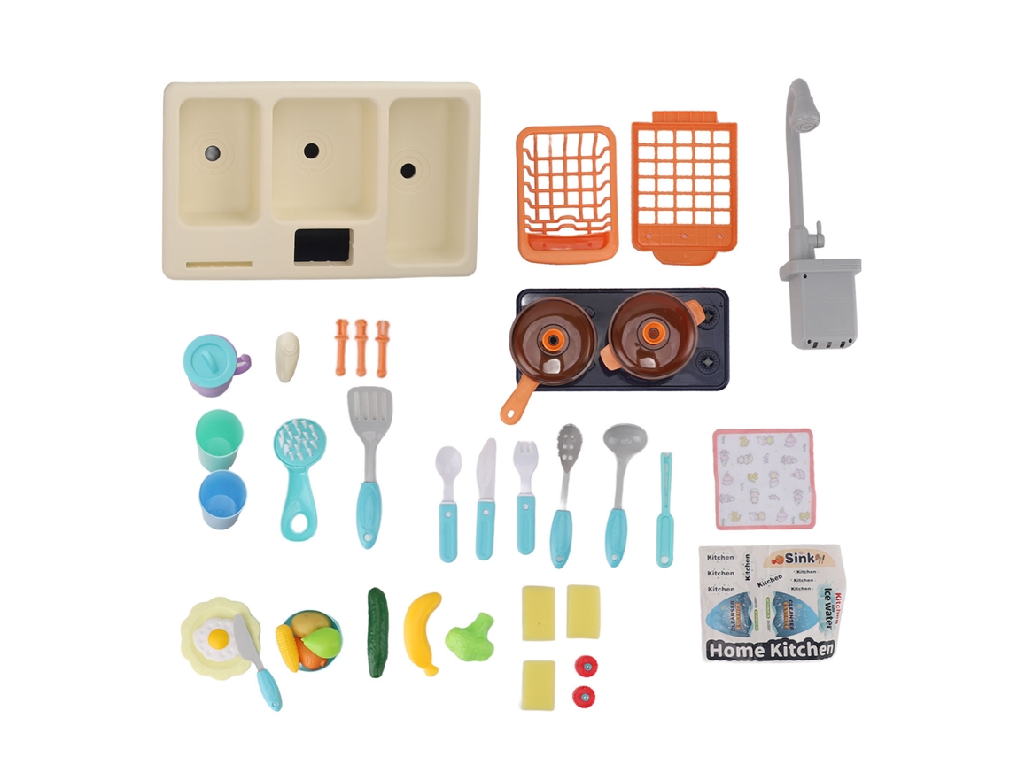Walshlxq set de Brinquedo de Cozinha para Crianças com Pia, Recipientes, Espátula e Água Circulante Elétrica