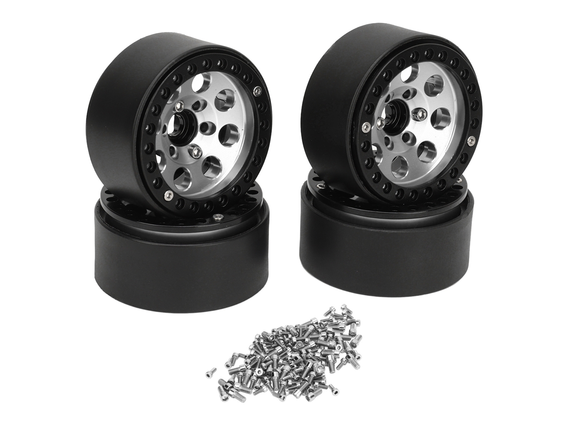 Mali aro de Roda Rc 1.9 Polegada de Liga de Alumínio Estável para Axial Scx10 Ii Iii Prata 4 Peças