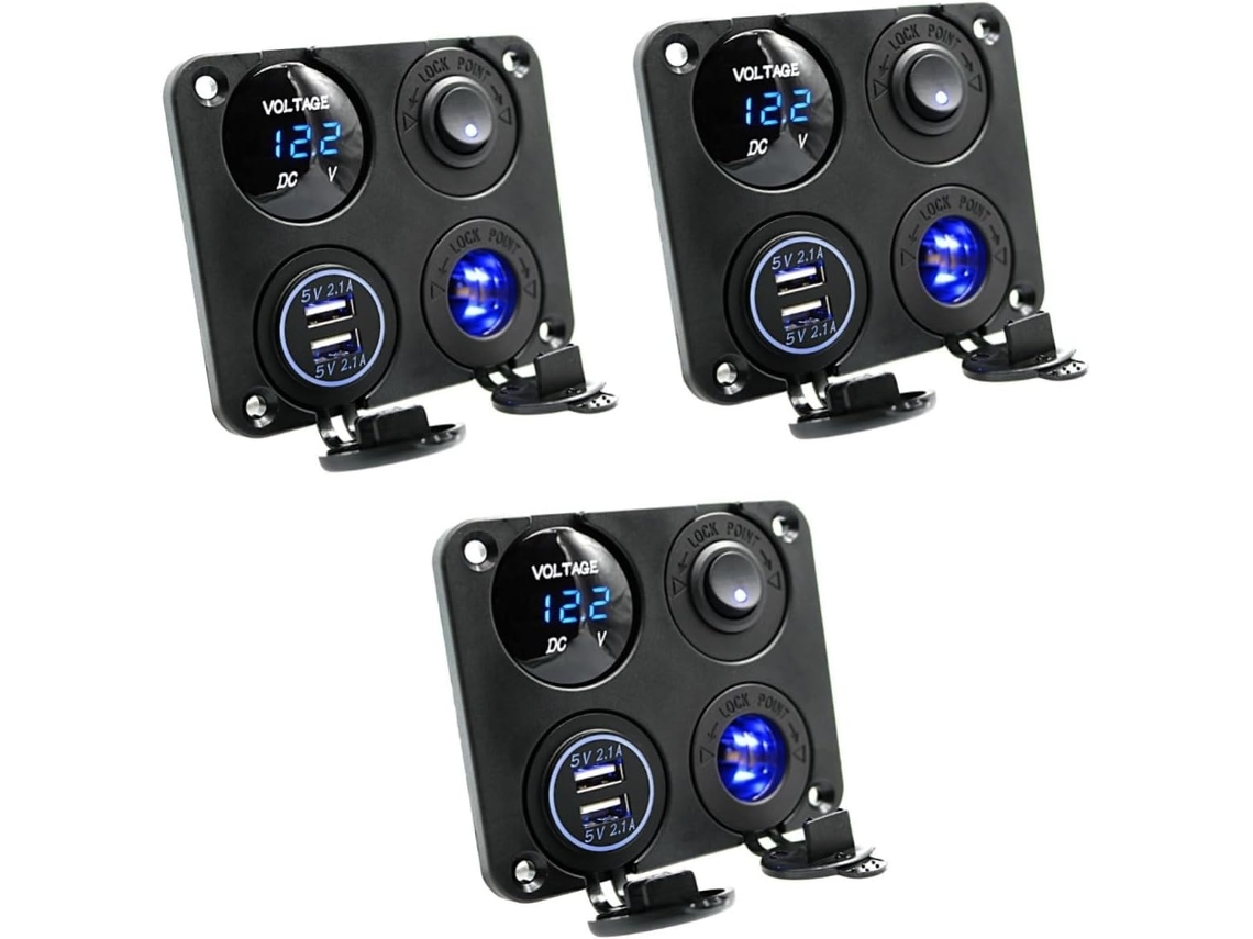Conjunto De 3 Painéis Para Carregador Carro E Barco,4 Em 1:voltímetro,led,duas Portas Usb...