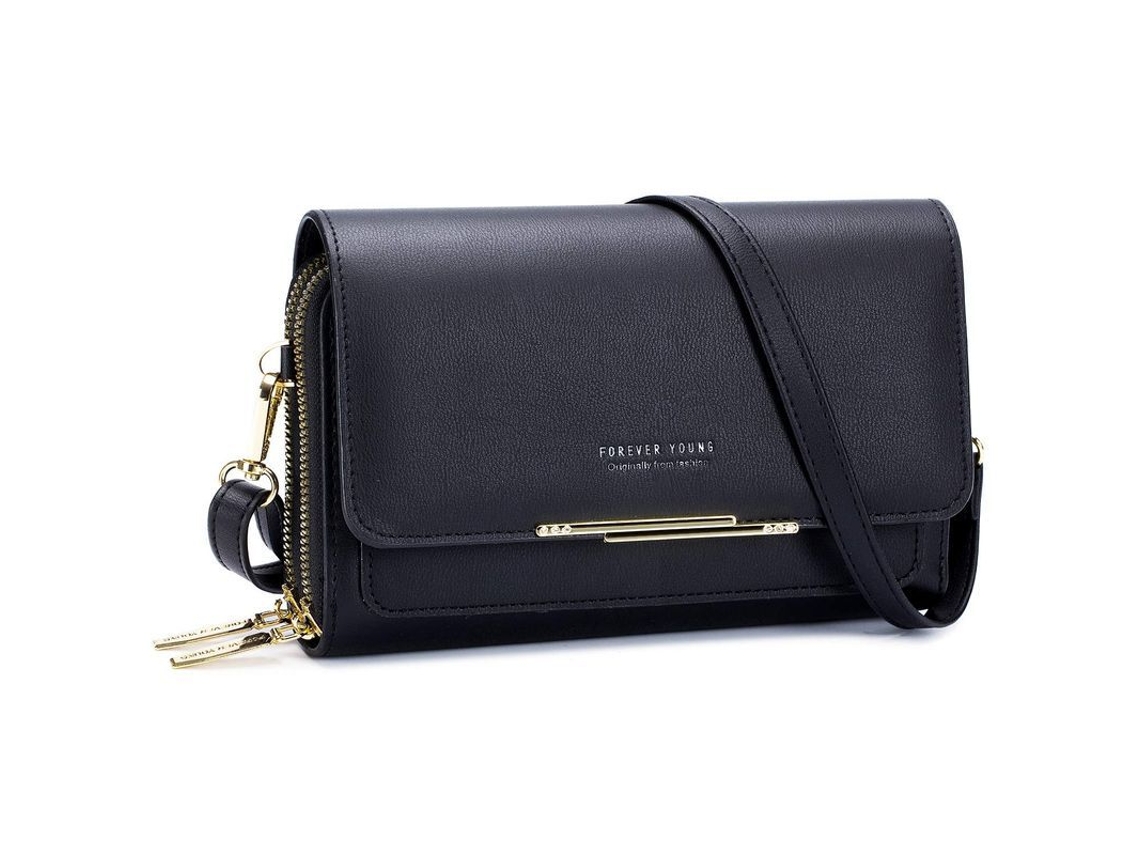 Bolsa para celular em couro PU com porta-cartões e carteira, ajustável para mulheres.