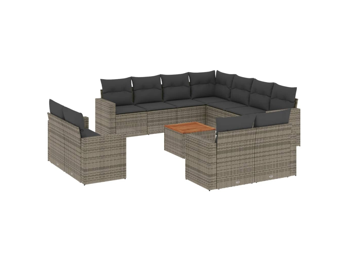 Conjunto de 12 Sofás Jardim com Almofadões Vime Pe Cinzento MAISON EXCLUSIVE