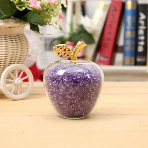 Ornamento de Maçã de Cristal, Incrustado com Diamantes, Artesanal MDUG (roxo, 8 Cm)