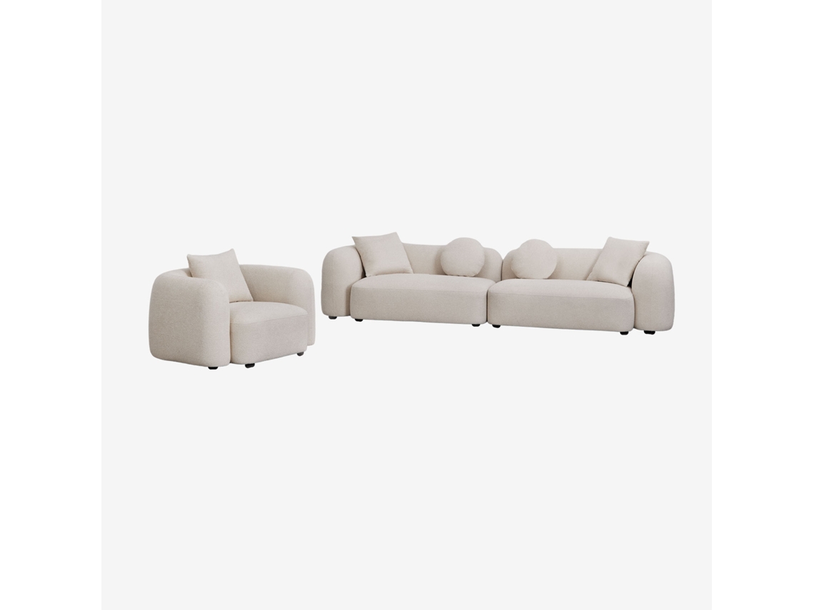 Sklum Conjunto De Sala Com Sofá Modular De 2 Peças E Poltrona Em Chenille Coco Poliéster Chenille Branco Grosso