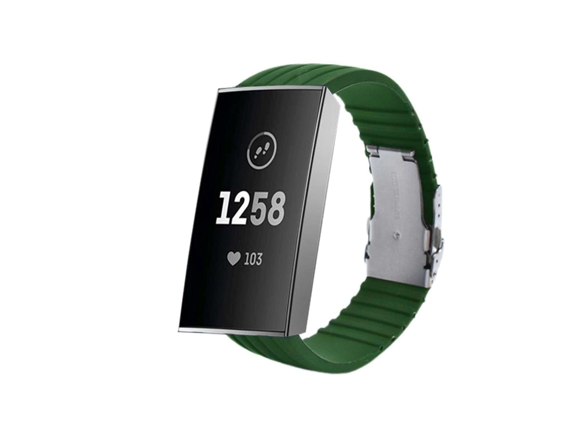 Bracelete Silicone Stripe Adaptável Fitbit by Google Charge 4 Verde