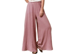 Calça feminina de perna larga com cós elástico, tecido misto de algodão, modelagem casual e solta, tamanhos M a 3XL, modelo 2026.