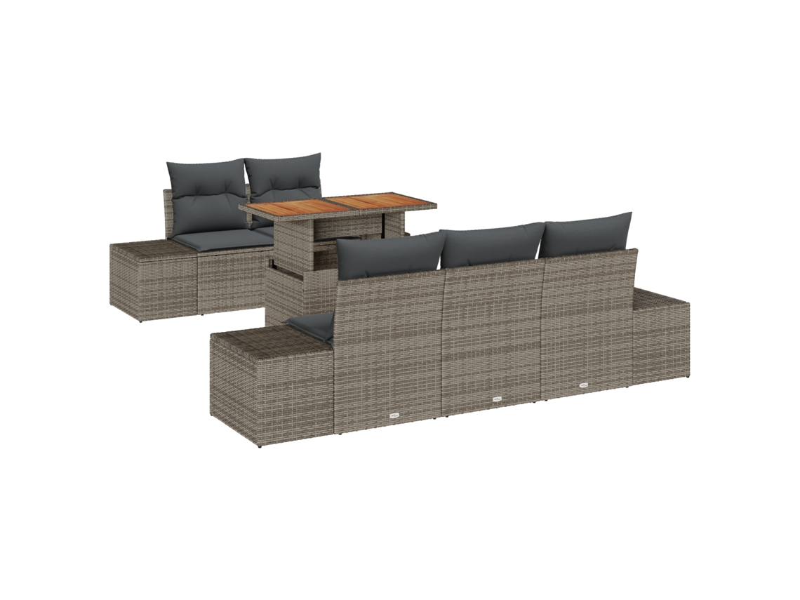 Conjunto 6 Conjunto De Sofá De Jardim Vidaxl Cinzento Vime Pe (100 X 55 X 73 Cm)