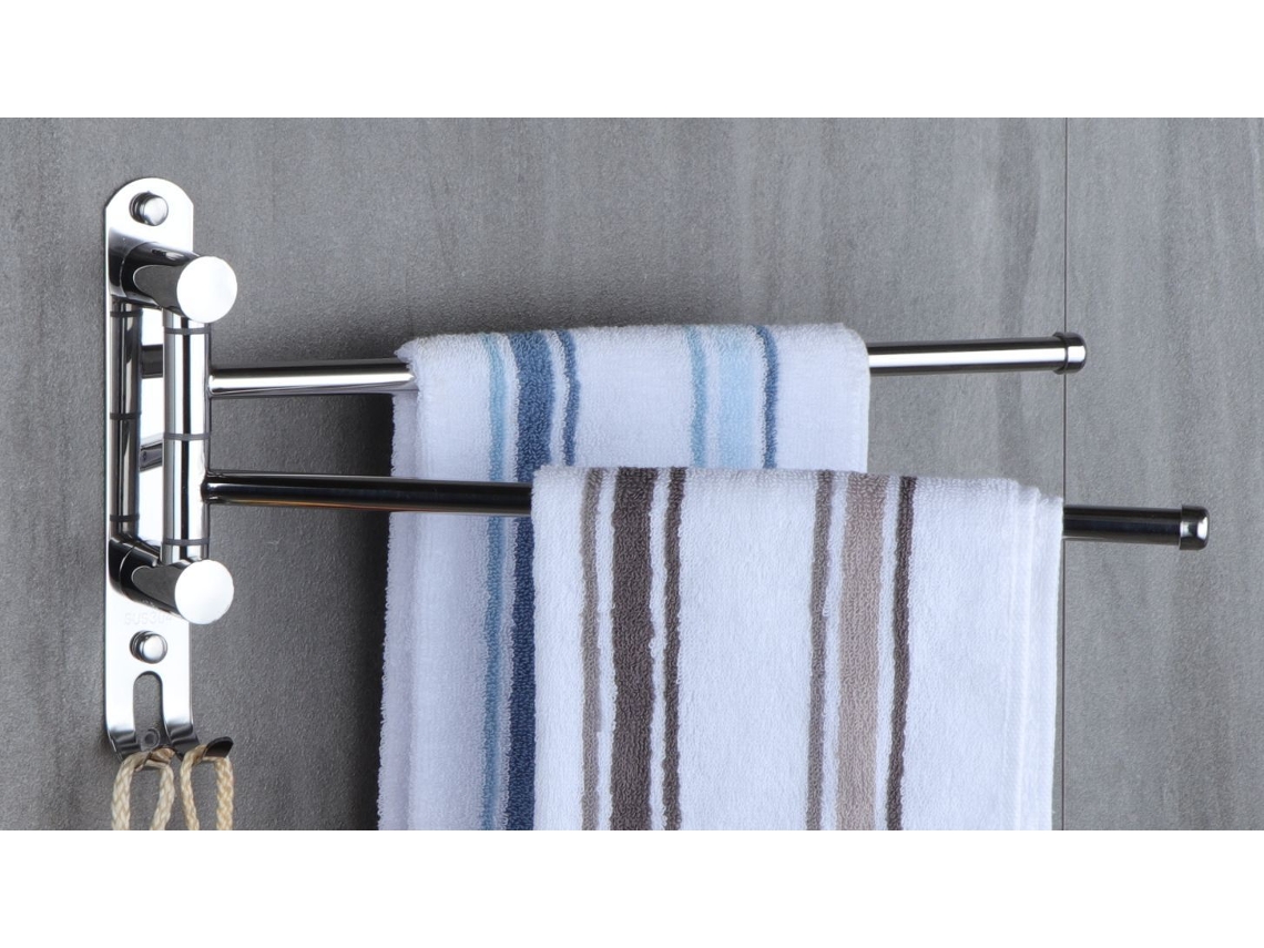 Suporte Para Toalhas De Banheiro Com 2 Barras Giratórias 180° Em Aço Inoxidável Sus304, Suporte Parede Cozinha E Pia.