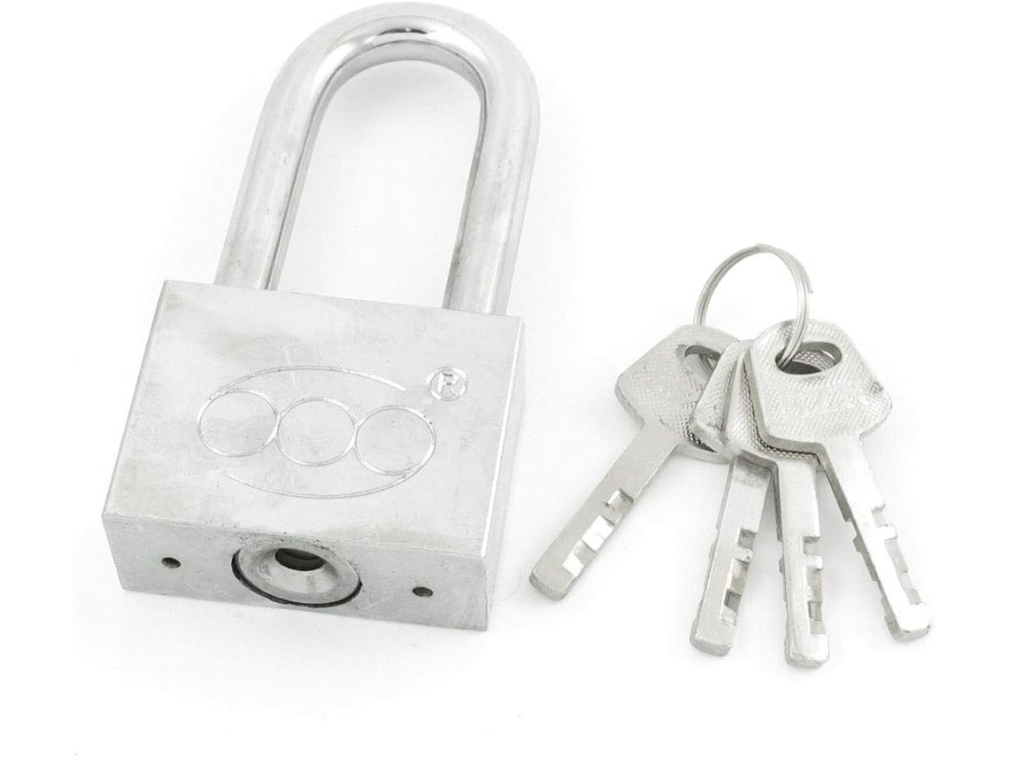 Cadeado de Segurança Aço Inoxidável Prateado 50 Mm Largura com Hastes Longas e 4 Chaves CHABERLU