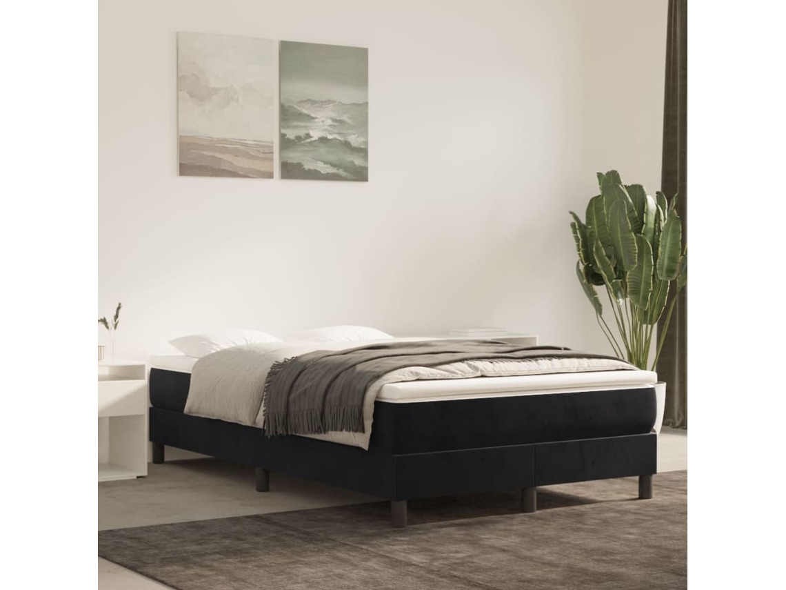 Cama boxspring com colchão 120x200 cm veludo preto
