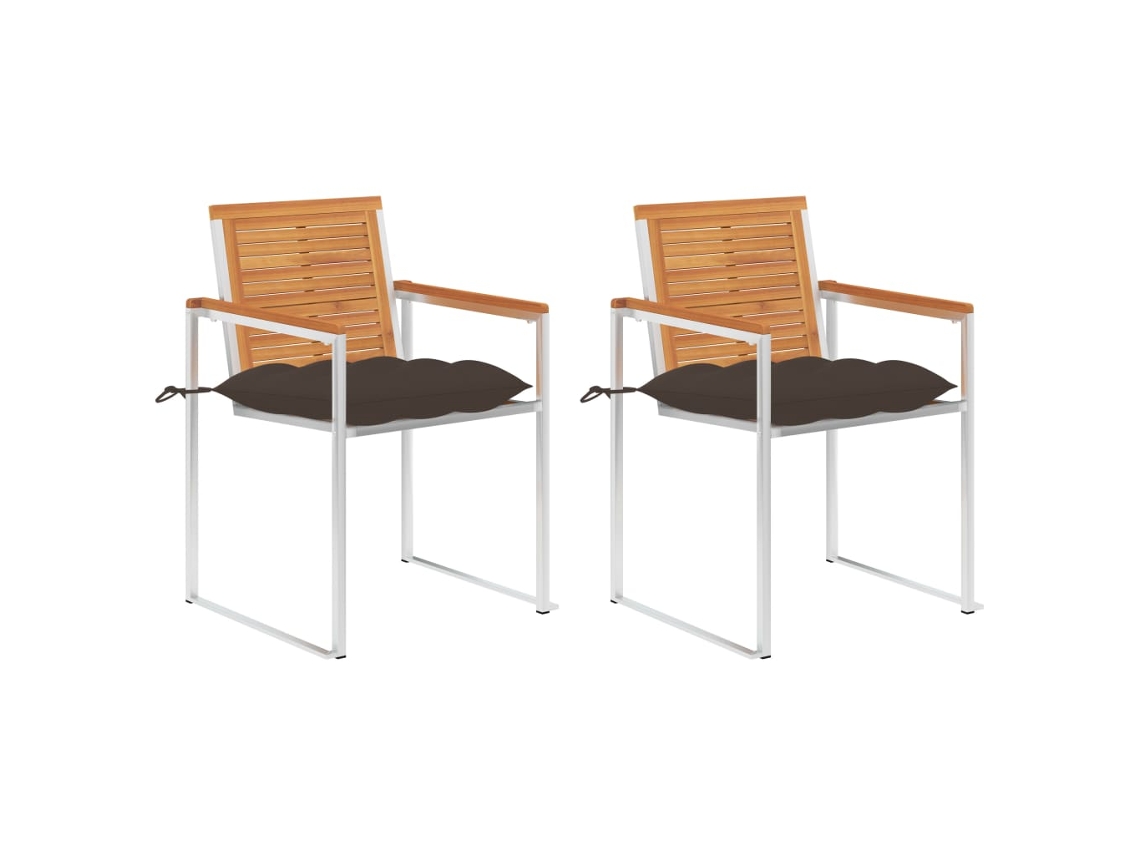 Vidaxl Cadeiras De Jardim Com Almofadões 2 Pcs Acácia Maciça E Aço
