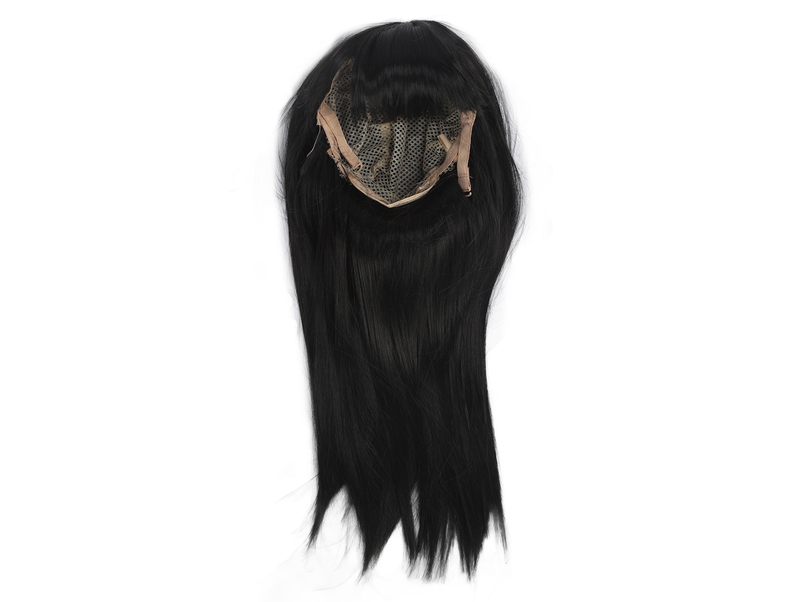 Peluca Niña Negra Larga Recta Con Flequillo Para Niñas De 3-8 Años Ajustable De Pelo Sintético De Alta Temperatura