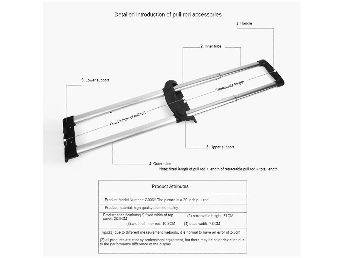 Alça Telescópica De Reposição Para Mala De Viagem 51cm, Modelo G003, 20 Polegadas