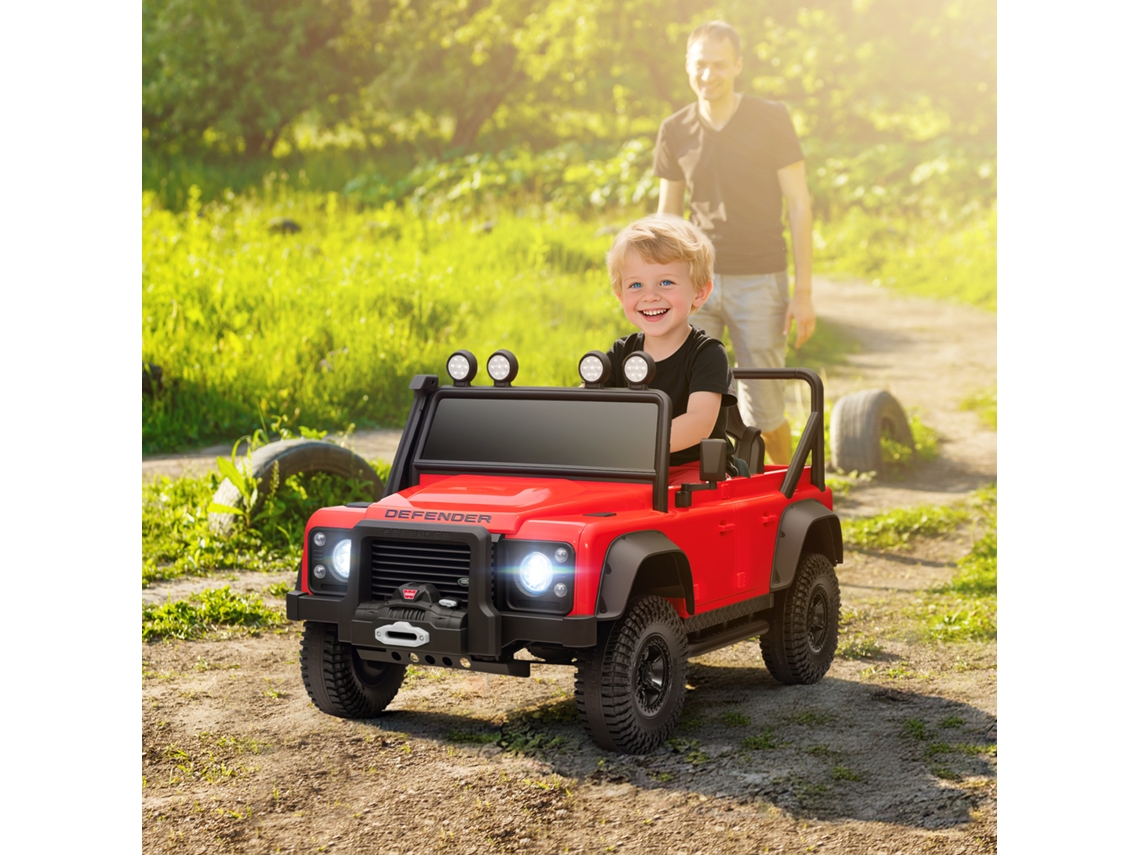 Carro Elétrico para Crianças com Licença Land Rover 12v Controlo Remoto Sistema de Suspensão Usb Mp3 Velocidade Ajustável Faróis 115x61x61 Cm Vermelho