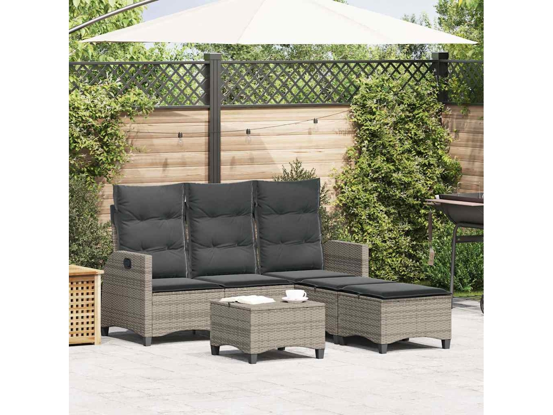 Vidaxl 3 Pcs Conjunto Sofás De Jardim Com Almofadões Em L Vime Pe
