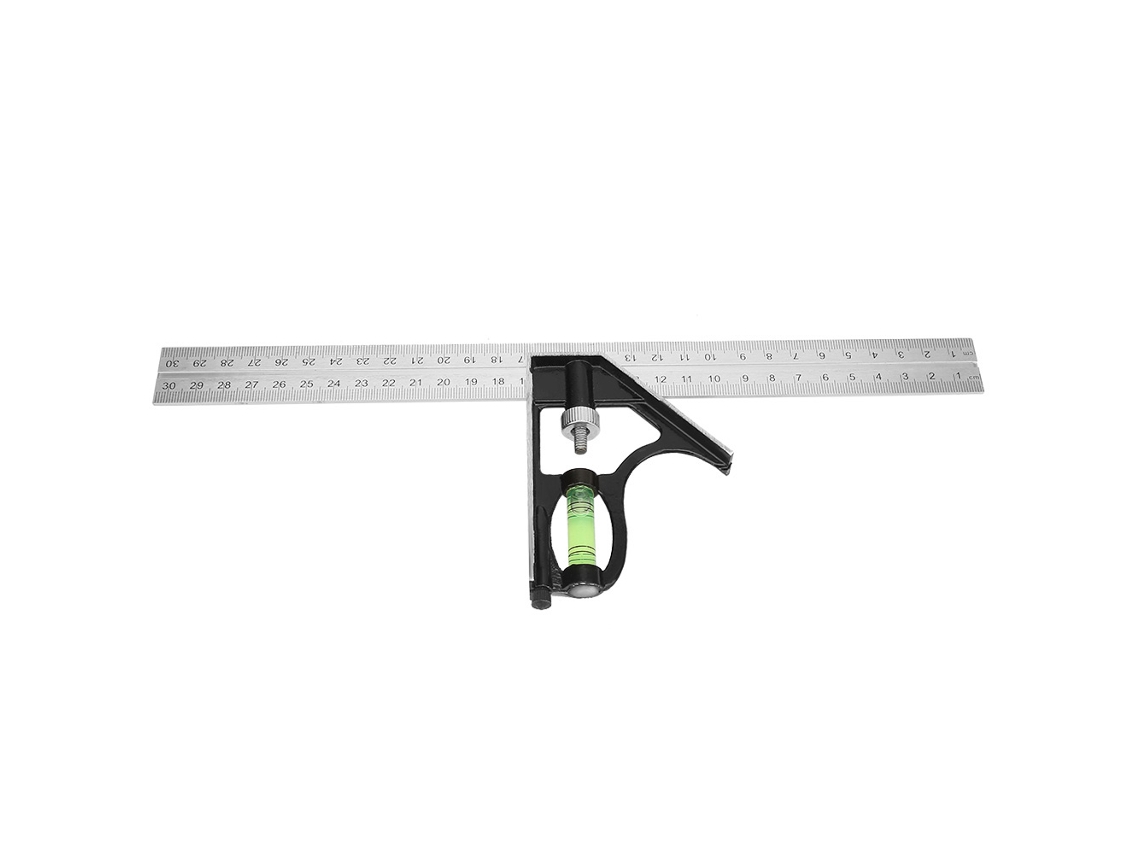 Régua De Ângulo Combinada Ajustável 300 Mm(45/90 Graus) Com Nível Bolha