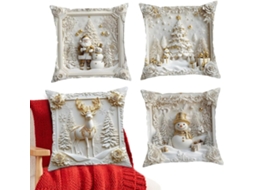 Conjunto De 4 Capas De Almofada Decorativas De Natal Com Estampa De Alce Branco |