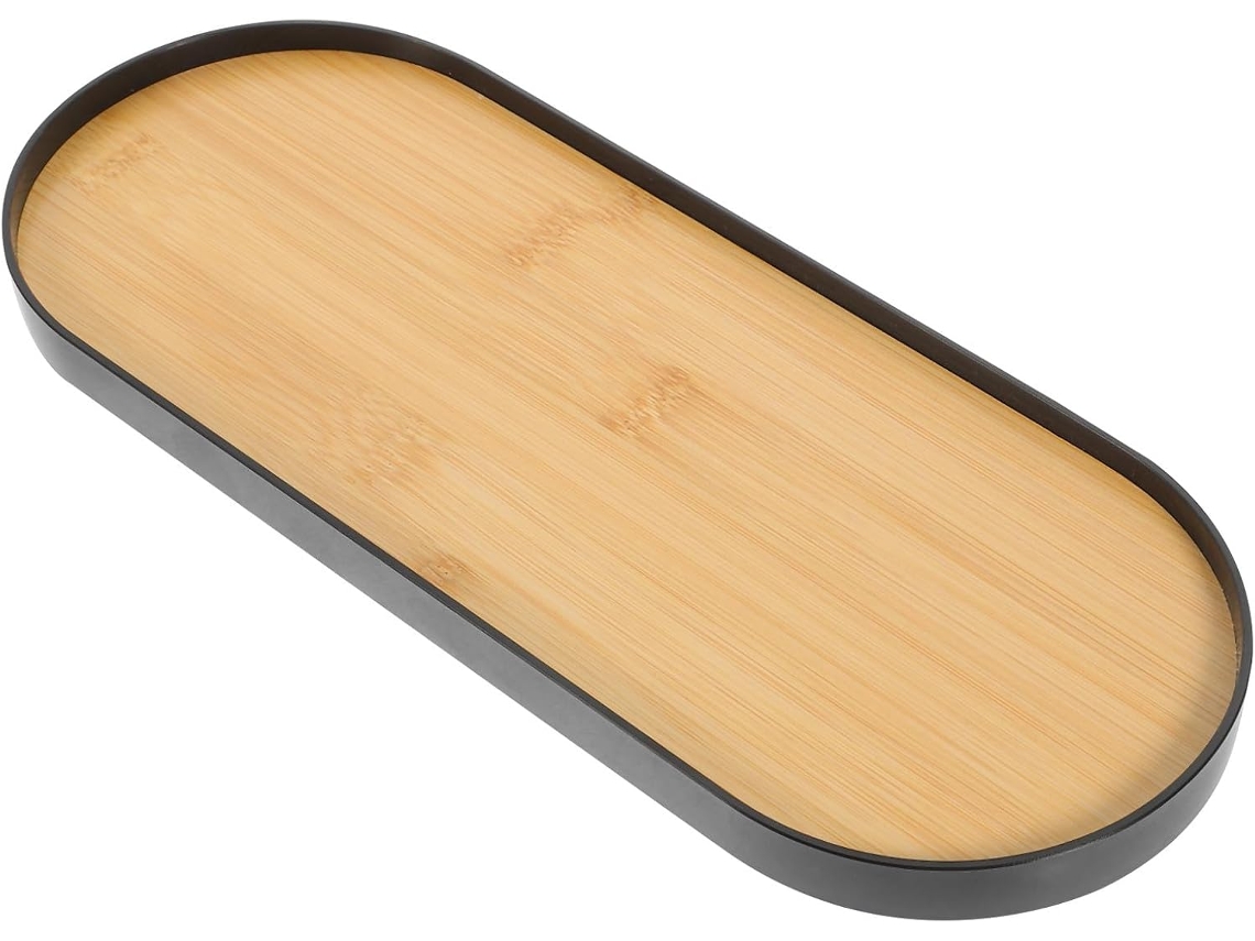 Bandeja Multifuncional Oval Em Acrílico Preto Nuobesty, Ideal Para Exibir Perfumes E Joias. Tamanho Grande.