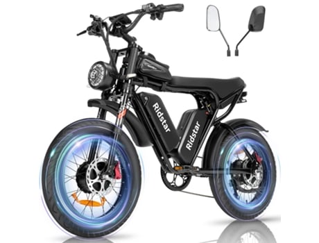 Bicicleta Elétrica RIDSTAR Q20 Pro 2000W Motores Duplos 40Ah Baterias Duplas 60 Km/H Pneus Grandes de 20 Polegadas Pretos
