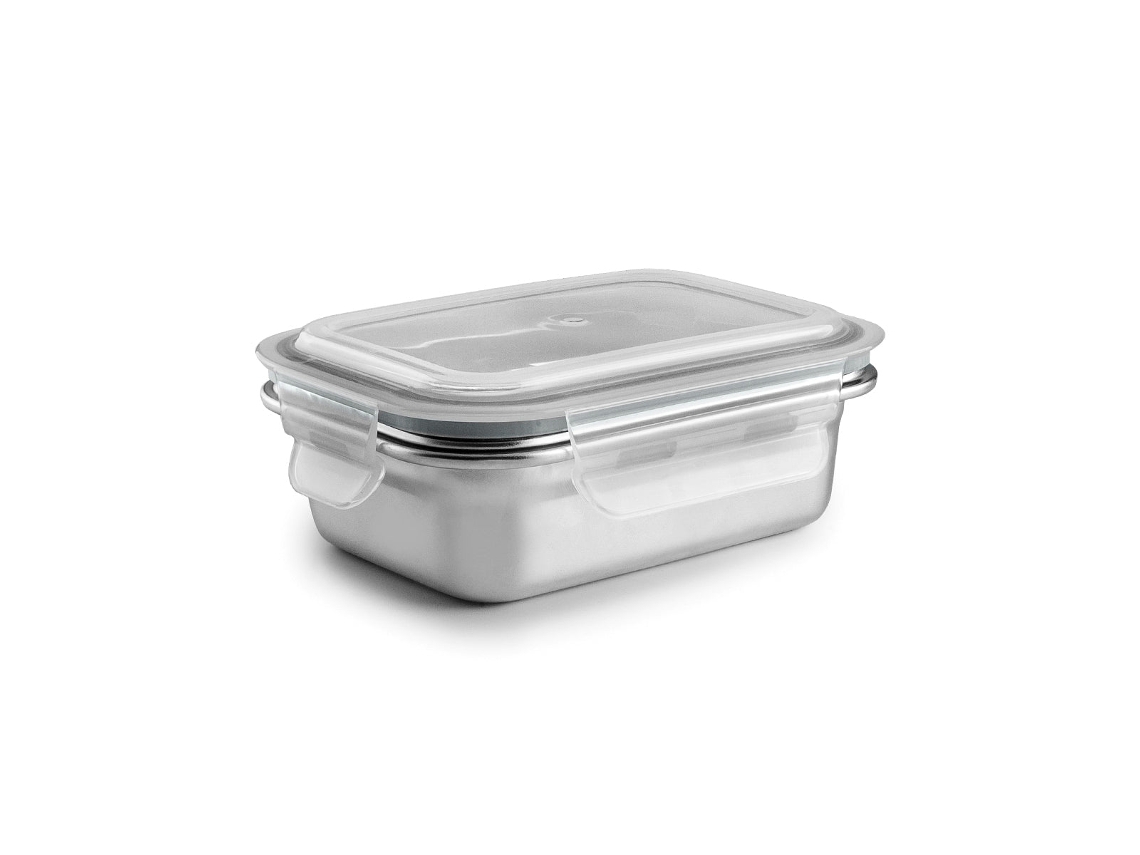 Ibili Keepklin - Recipiente retangular de aço inoxidável para micro-ondas, 0,6L