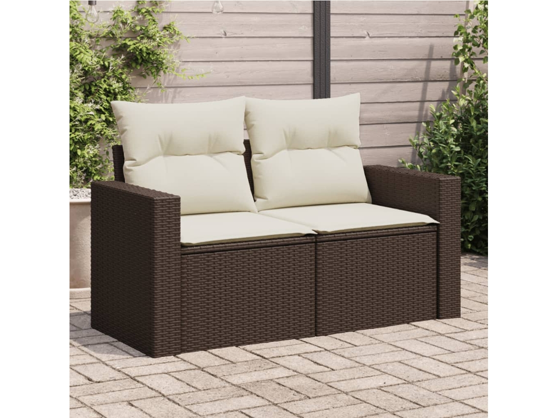 Vidaxl Sofá De Jardim Com Almofadões 2 Lugares Vime Pe Castanho