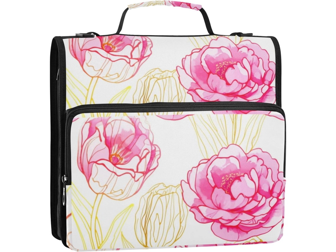 Pasta Organizadora Com Estampa De Tulipa E Peônia Amarela, Zíper De 3, 8cm, 3-argolas, Bolsa Caderno Escolar Com