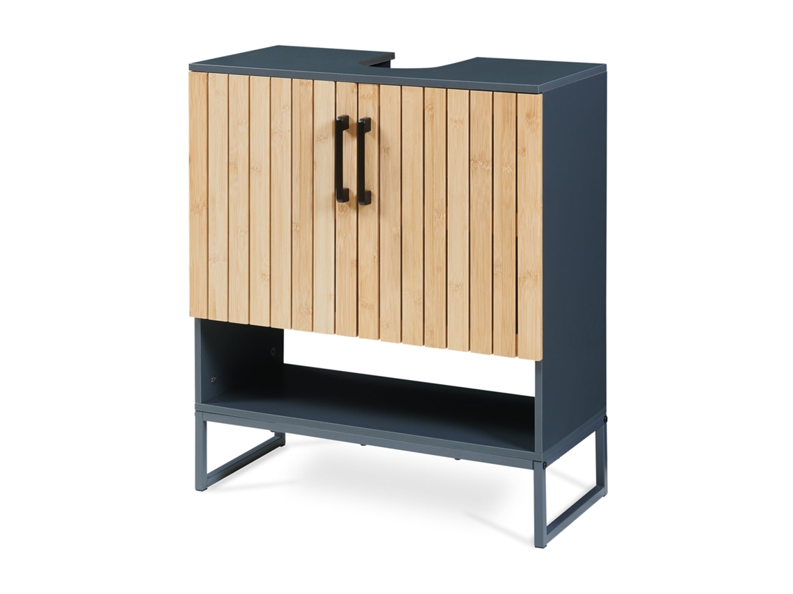 Armário alto EN.CASA Svanes com 2 portas 170x30x30 cm cinza escuro/natural