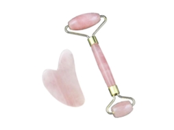 Conjunto de Massageador Facial com Rolos Quartzo Rosa GOKOCO