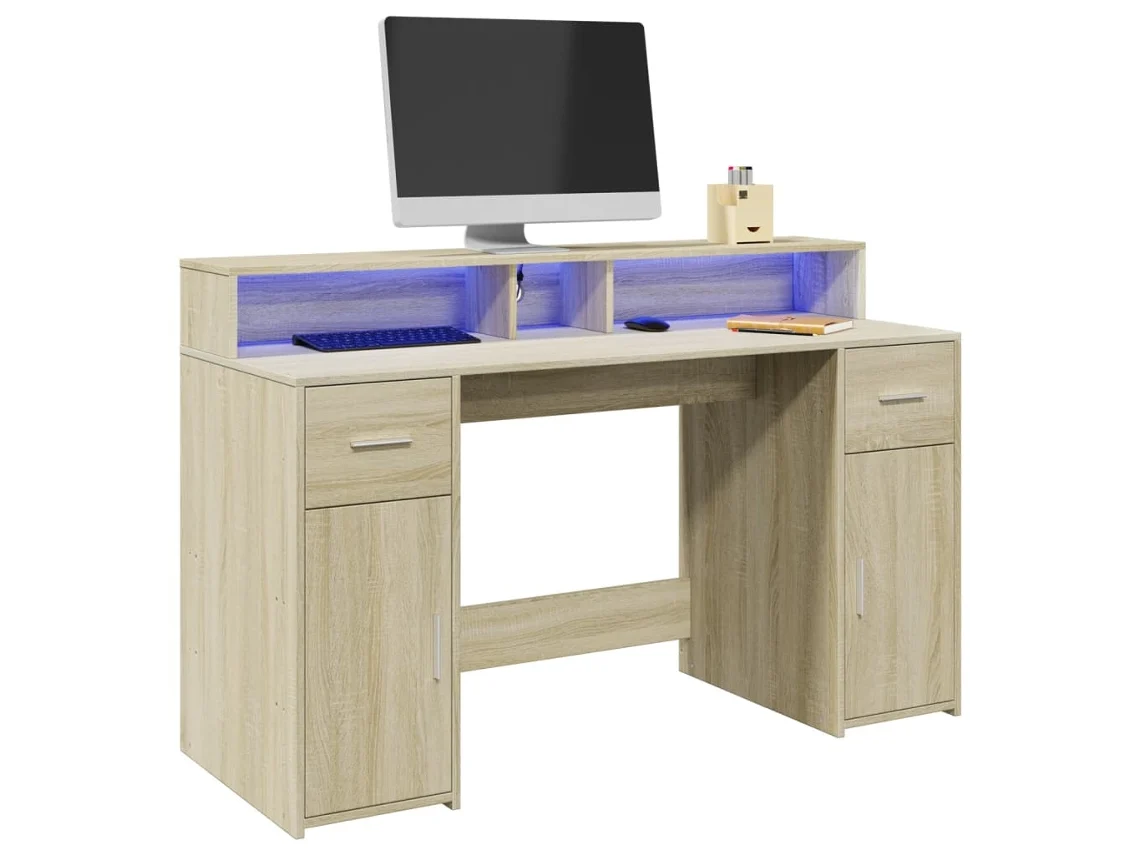 Vidaxl Secretária Luzes Led 140x55x91cm Deriv. Madeira Carvalho Sonoma