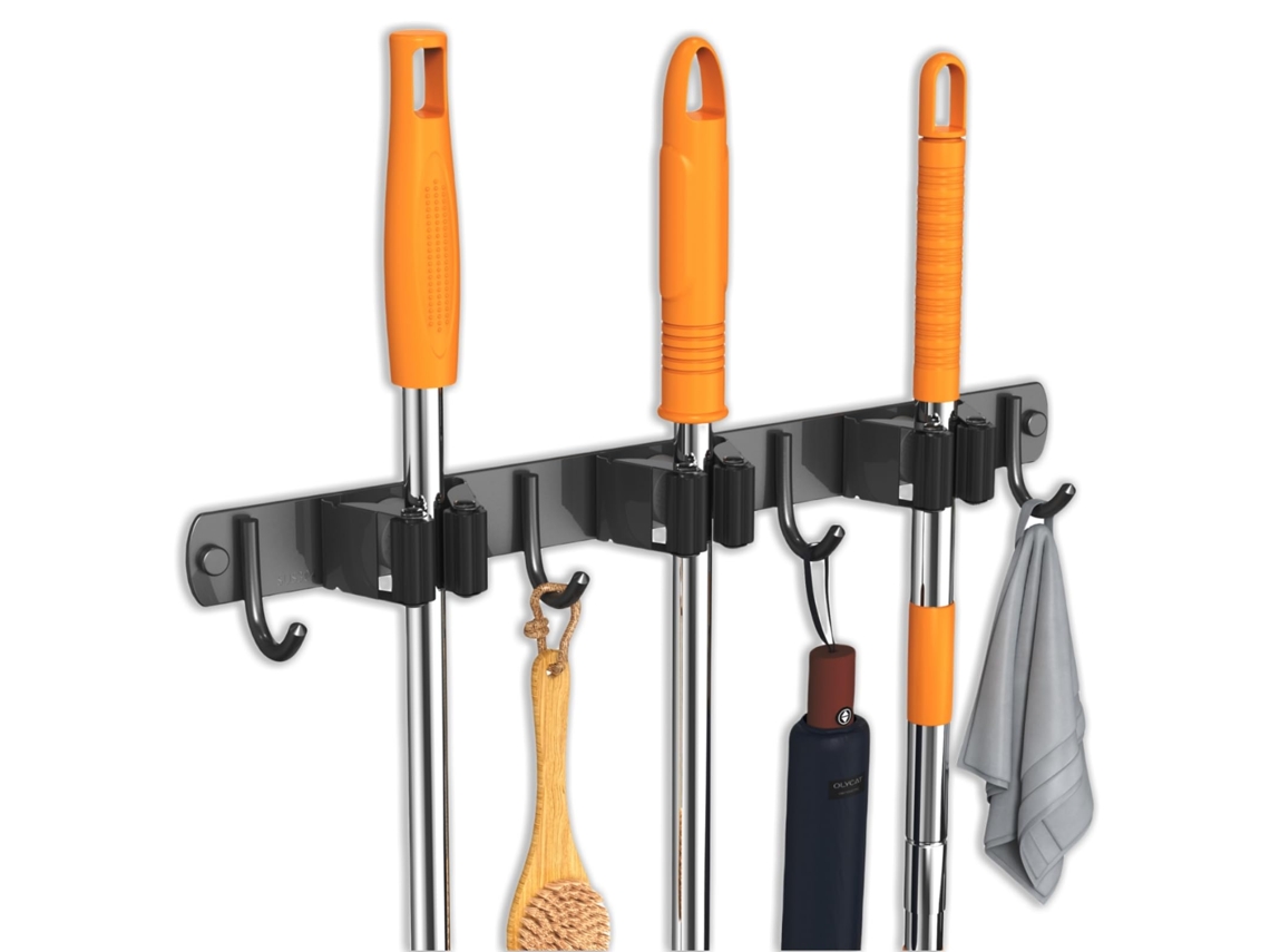 Suporte Vassoura Rodo Inox Parede, Organizador Cozinha Jardim 3 Conjuntos Pretos