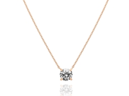 2026 colar Solitário de Cristal Zircônia Cúbica com Revestimento de Ouro 14k, Delgado, Rosa, 45mm