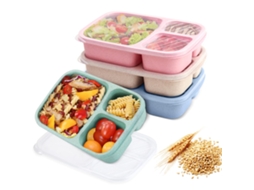 Conjunto de 4 Caixas de Almoço Bento 3 Compartimentos para Crianças Reutilizáveis e Ecológicas NEVEANCE