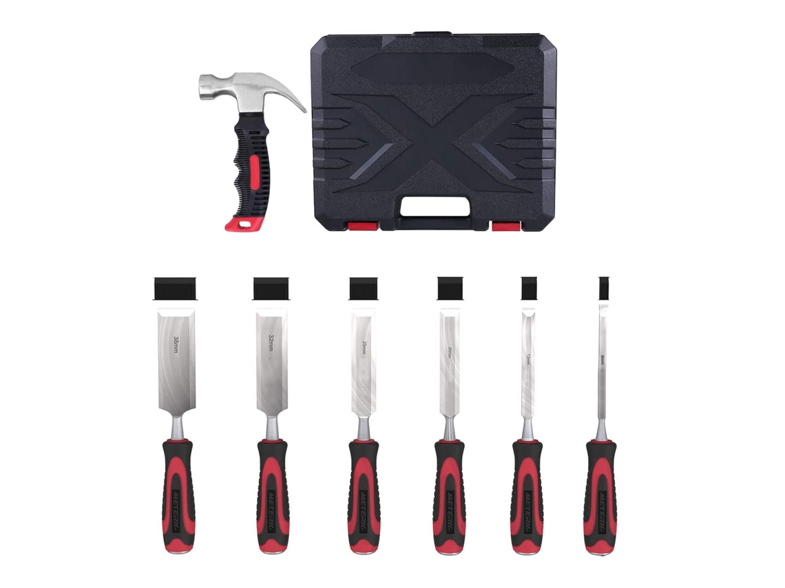 Conjunto de 8 facas de madeira com martelo e estilete, ferramentas para carpintaria, cabo antiderrapante, anti-quebra.