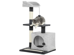 Arranhador para Gatos com Plataformas Caverna Postes Arranhadores Tapete de Sisal e Bolas 48x40x85 Cm Cinzento Claro e Preto Ge