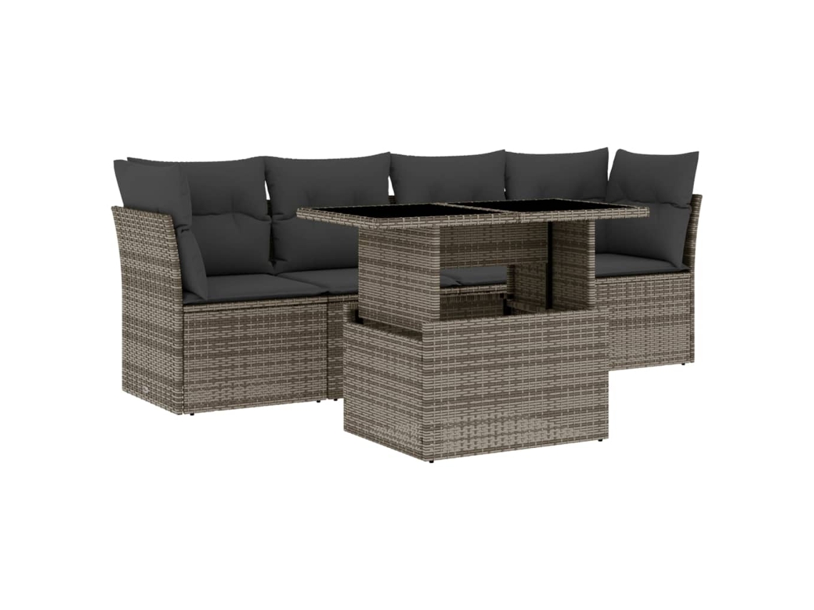 Conjunto de 5 Sofás de Jardim com Almofadões Vime Pe Cinzento MAISON EXCLUSIVE (5 pcs)
