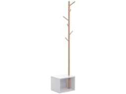 Banco corredor com cabideiro, bambu, branco, 40×30×180cm, E-TOWN COMMERCE GMBH