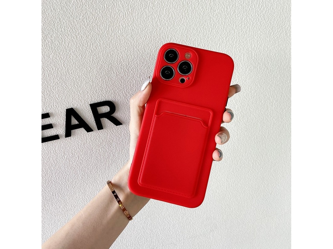 Capa Para Iphone 17 Vermelha Com Porta-cartões, Cor Sólida, Compartimento Completo Para Cartões, Estilo Simples.