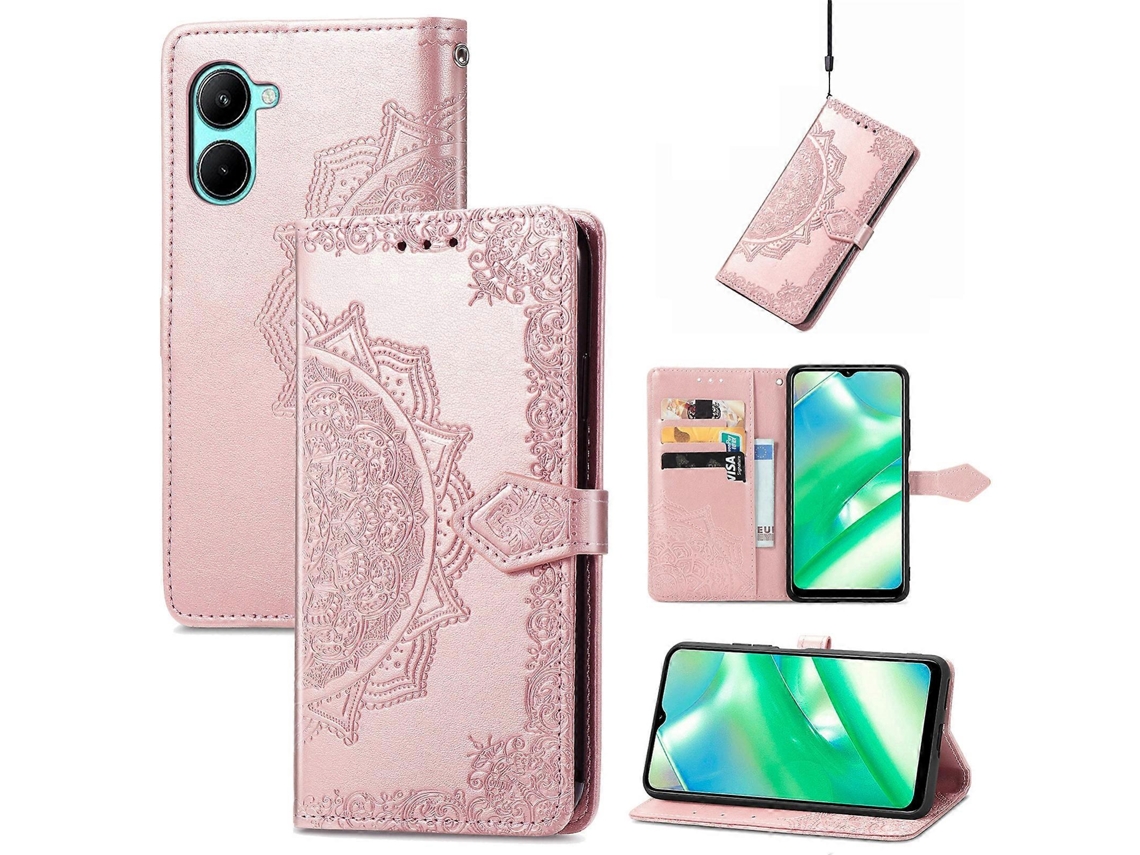 Capa De Couro Com Estampa De Flor De Mandala Para Realme C33