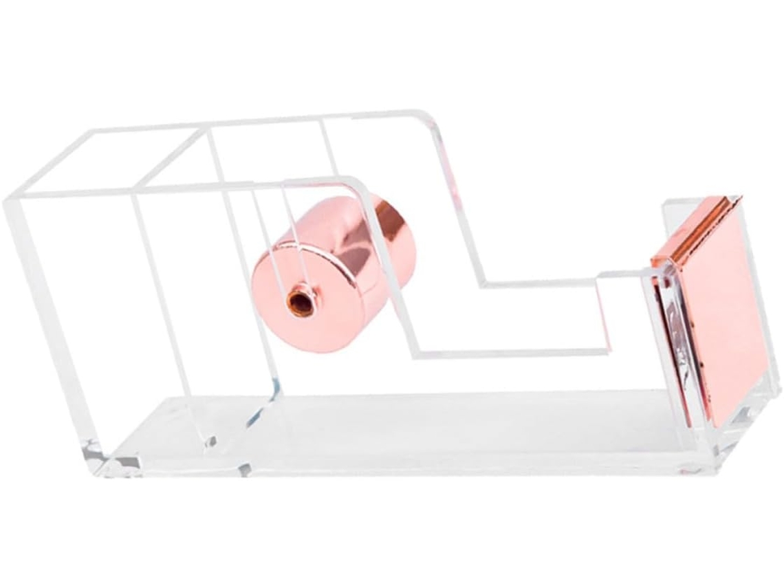 Dispensador de fita adesiva acrílica, cortador portátil com bordas lisas, ideal para mesas, gavetas escolares e escrivaninhas.