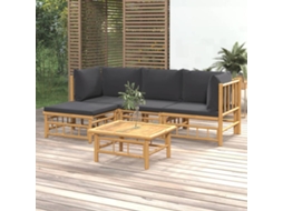 Conjunto Lounge 5 Peças Jardim Bambu C/ Almofadões Cinza Escuro Dkd Home Decor