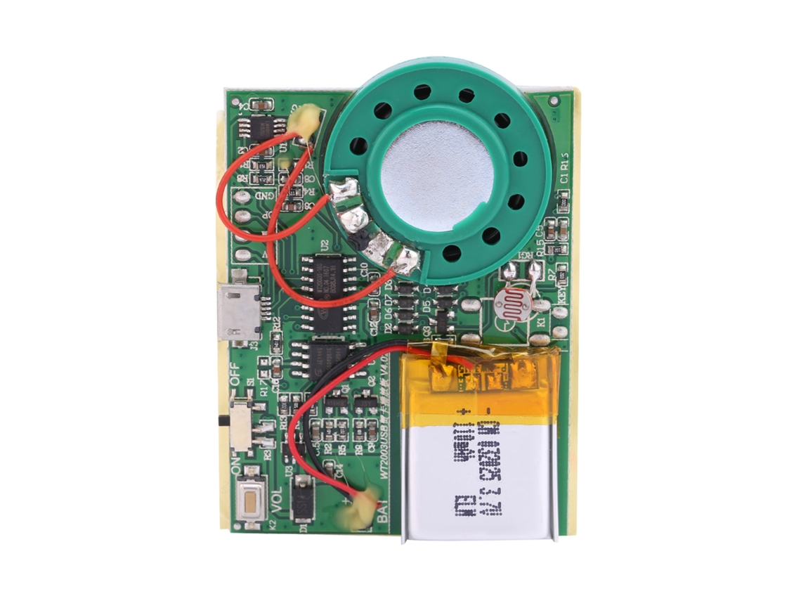 Módulo De Gravação De Voz E Som Usb Com Bateria De Lítio Recarregável E Controle Fotossensitivo