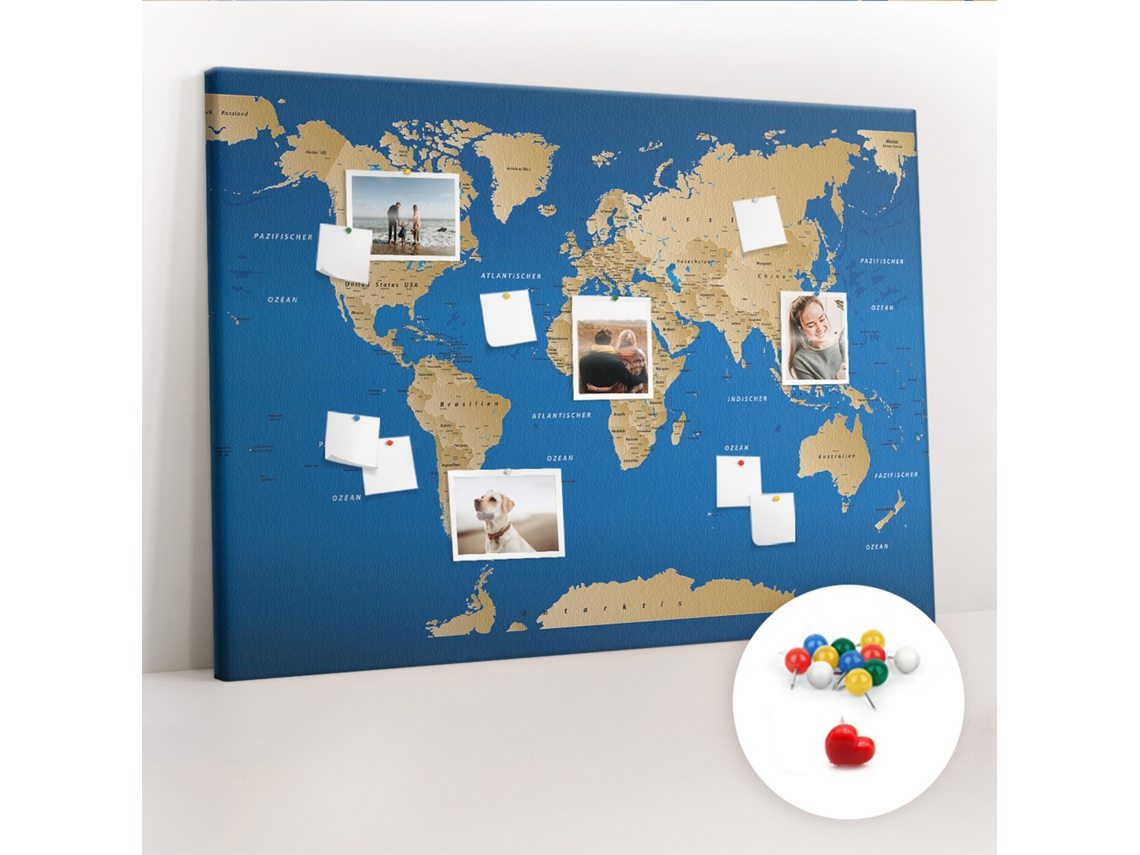 Quadro De Cortiça Países Do Mundo Para A Sala De Estar Espelharte (140x100 Cm)